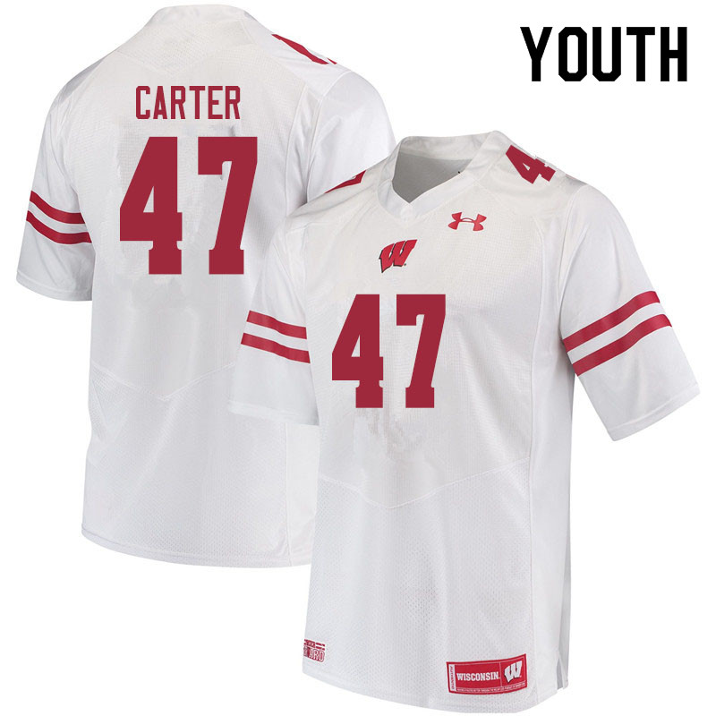 Youth #47 Nate Carter Wisconsin Badgers College Football Jerseys Sale-White